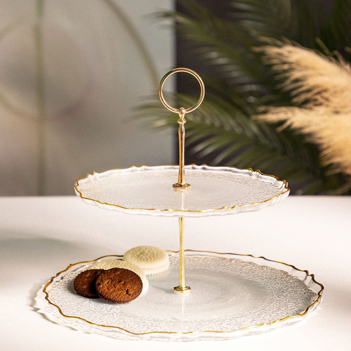 LISALA Two-Tier Transparent Glass Serving Platter 29x29x35cm