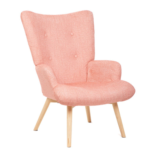 Armchair MOSS POP in Pink Fabric with Wooden Legs