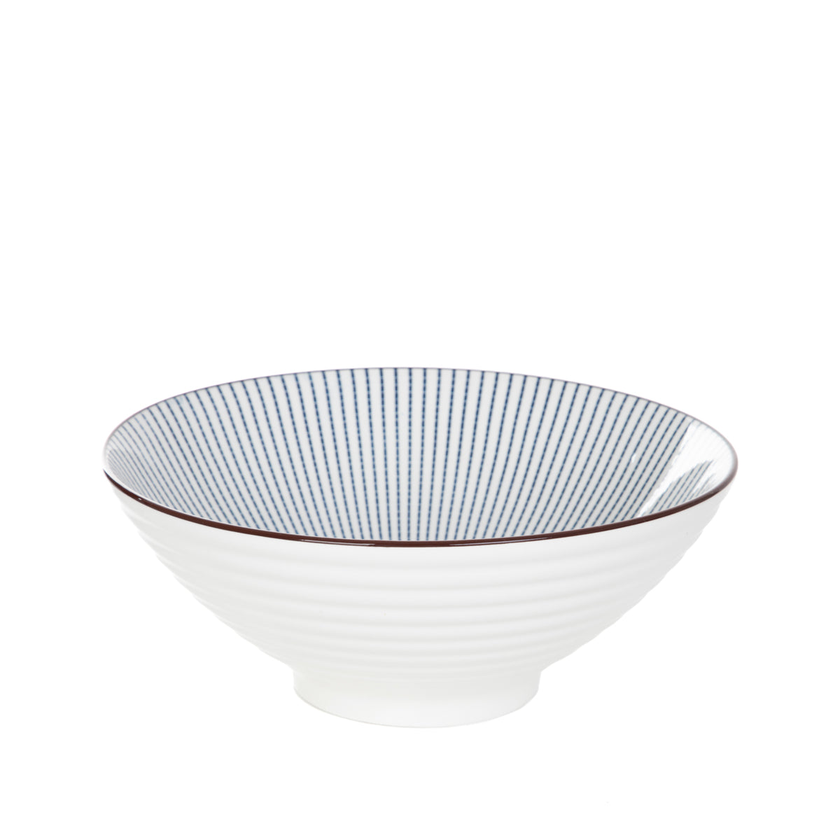 Salado Striped Ceramic Bowl with Brown Rim 21 cm