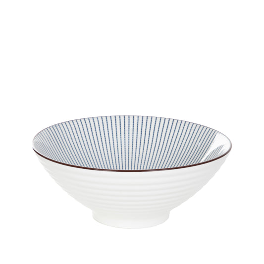 Salado Striped Ceramic Bowl with Brown Rim 21 cm