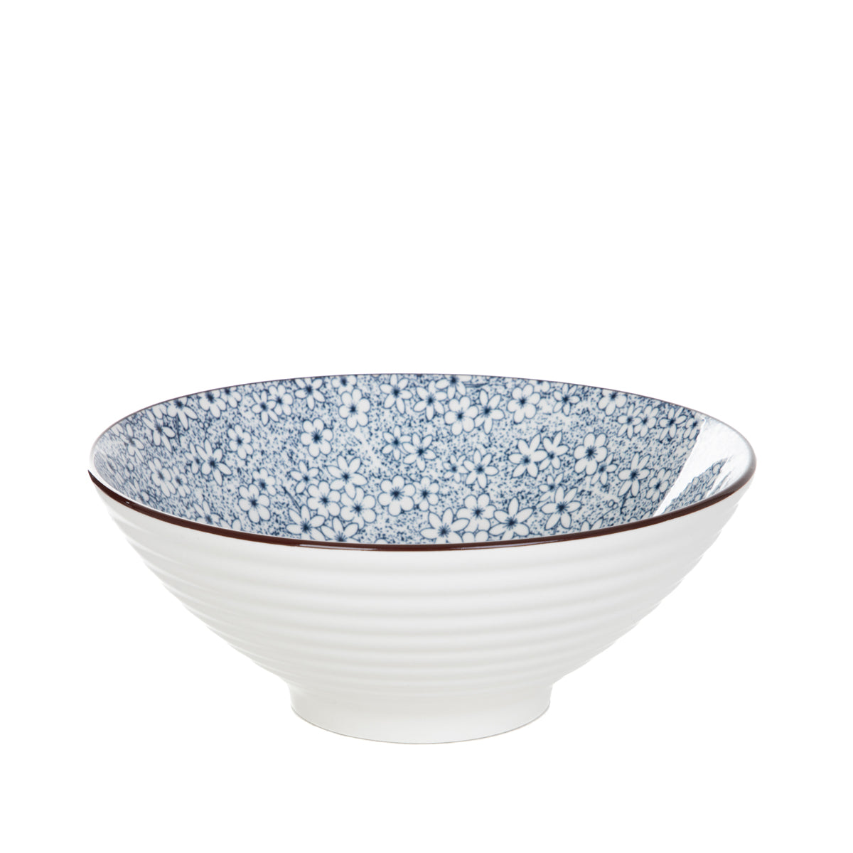 Salado Floral Ceramic Bowl with Brown Rim - 21 cm
