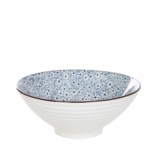 Salado Floral Ceramic Bowl with Brown Rim - 21 cm