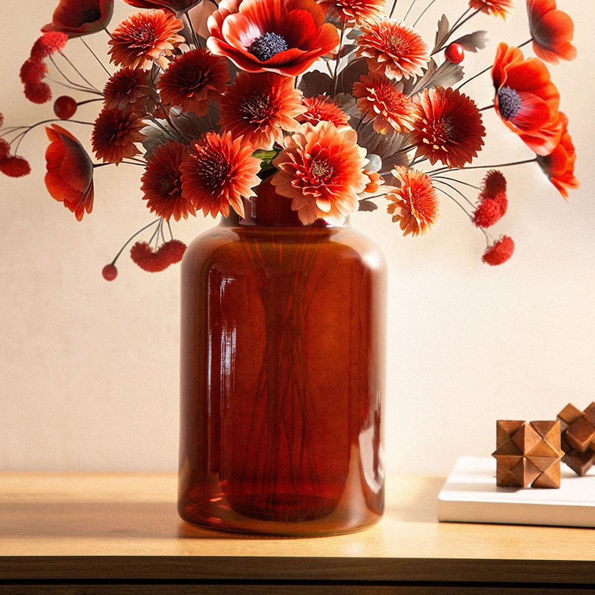 TENNO Brown Glass Vase 14.5x14.5x25.5 cm