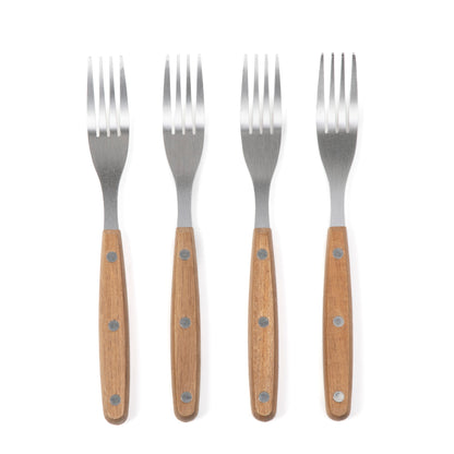 Set of 4 Easy Grill Steak Forks with Wood Handles