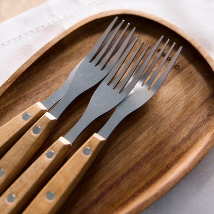 Set of 4 Easy Grill Steak Forks with Wood Handles