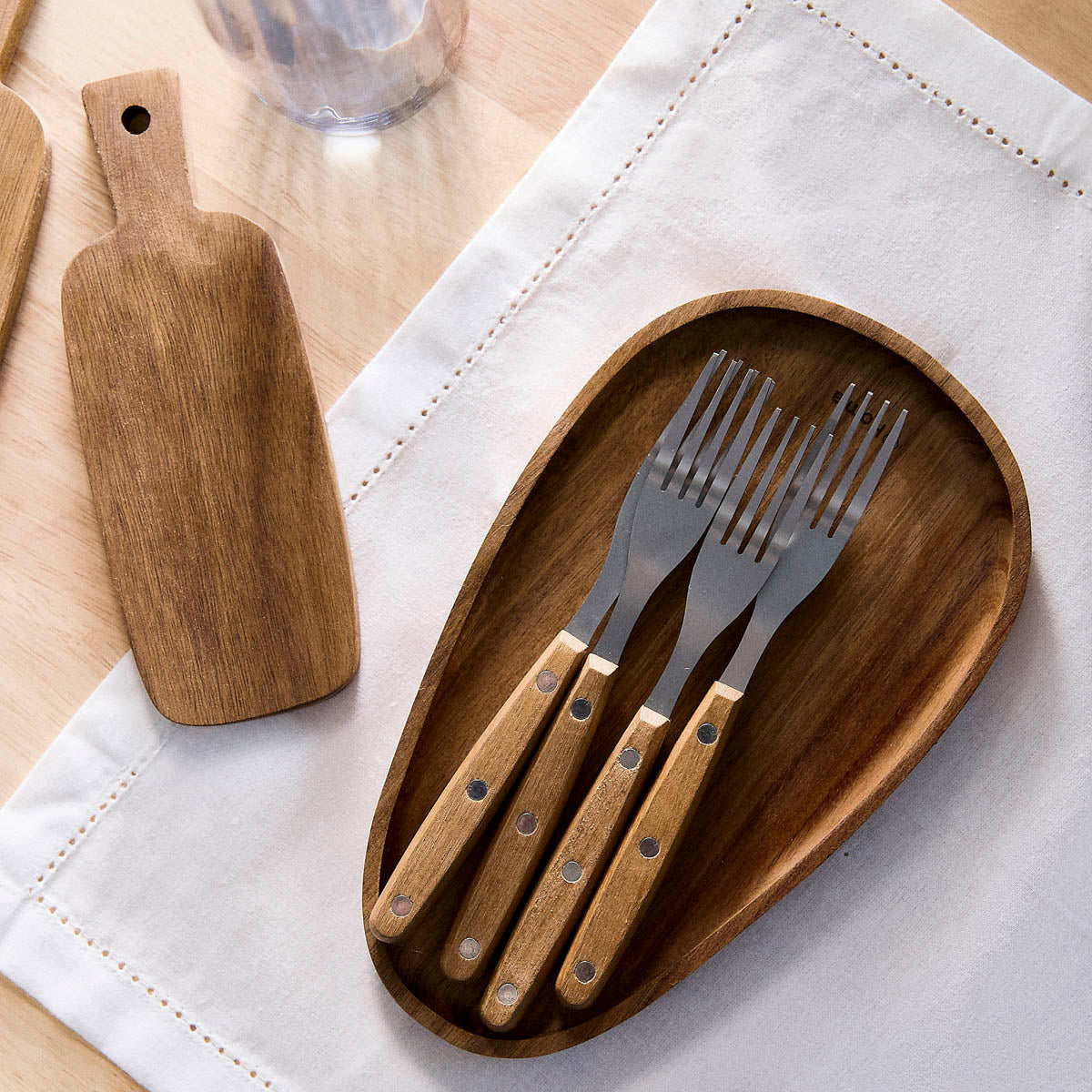 Set of 4 Easy Grill Steak Forks with Wood Handles