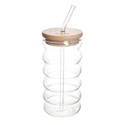 Bubbly Summer Glass Mug with Bamboo Lid and Glass Straw 0.45L