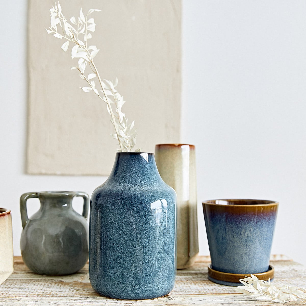 RUFUS Ceramic Blue Vase - Decorative Home & Office Decor