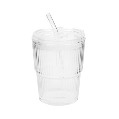 EMBO GROOVE Glass Mug with Lid and Straw 0.4L