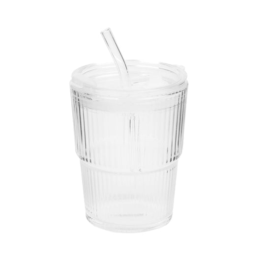 EMBO GROOVE Glass Mug with Lid and Straw 0.4L