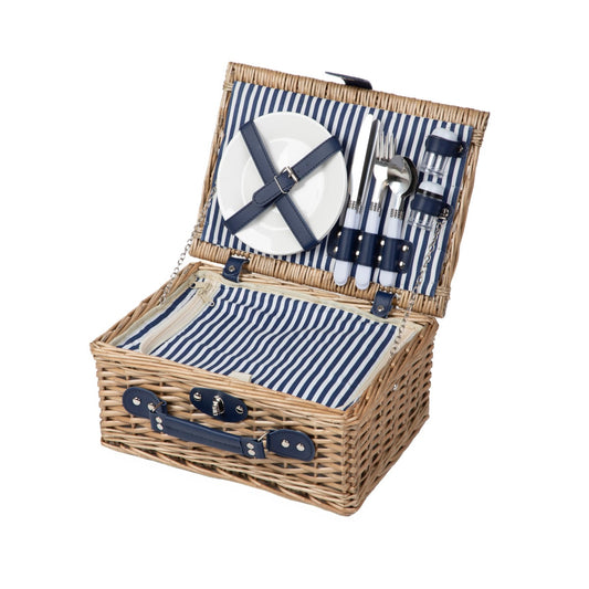 LORENZO Picnic Basket for 2 in Navy Blue Stripes 32x26x16 cm