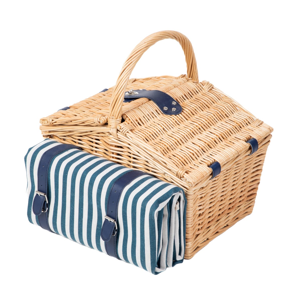 TRIVELLE Picnic Basket for 4 with Mat and Double Flap