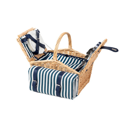 TRIVELLE Picnic Basket for 4 with Mat and Double Flap