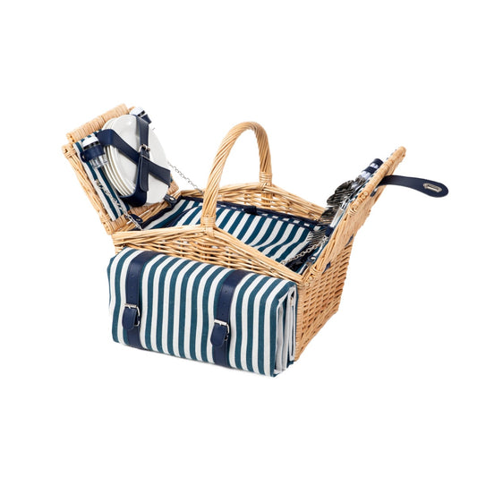 TRIVELLE Picnic Basket for 4 with Mat and Double Flap