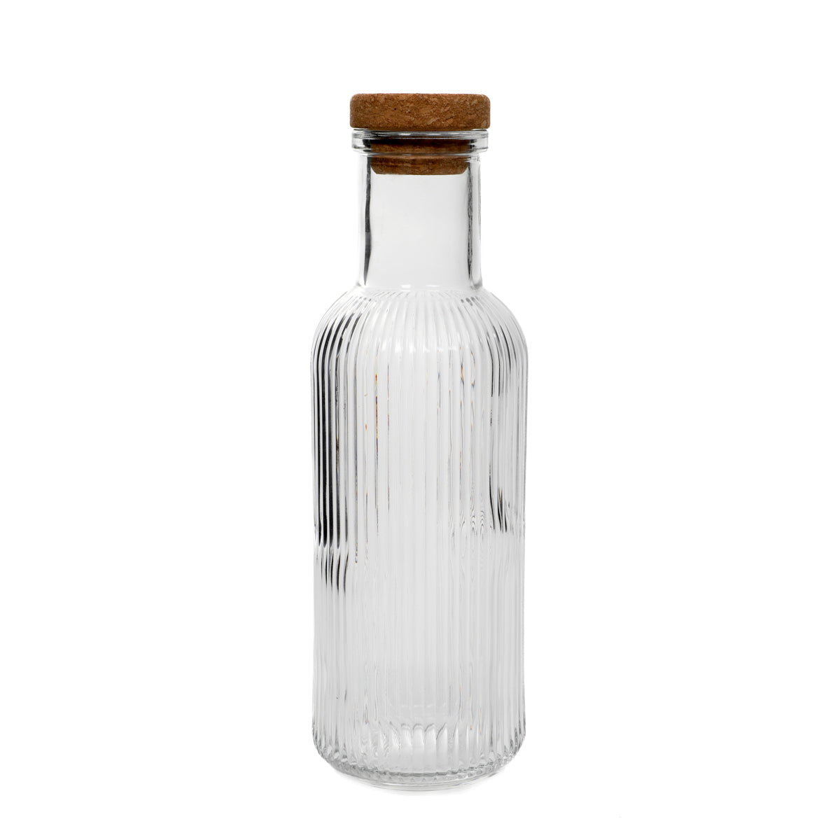 NATIA Fluted Glass Carafe with Cork Stopper 1L
