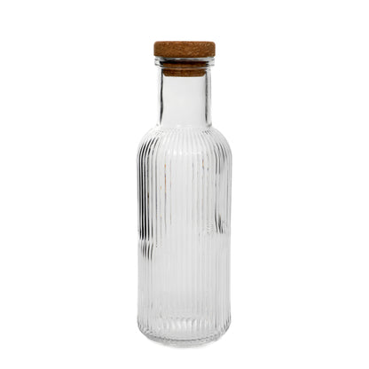 NATIA Fluted Glass Carafe with Cork Stopper 1L