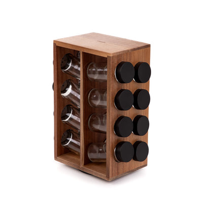 LENNE Spice Jar Set on Rotating Rack with 16 Glass Jars