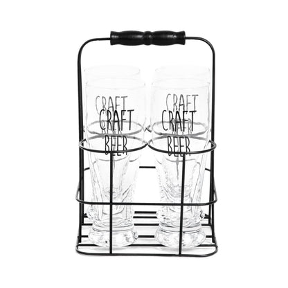 RAYA Beer Set with Metal Stand - 4 Glass Mugs 0.4L