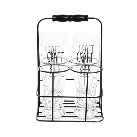 RAYA Beer Set with Metal Stand - 4 Glass Mugs 0.4L