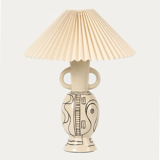 TETA Ceramic Table Lamp with Beige Pleated Shade