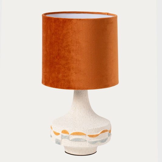 CHEVET Ceramic Table Lamp with Beige Velvet Lampshade
