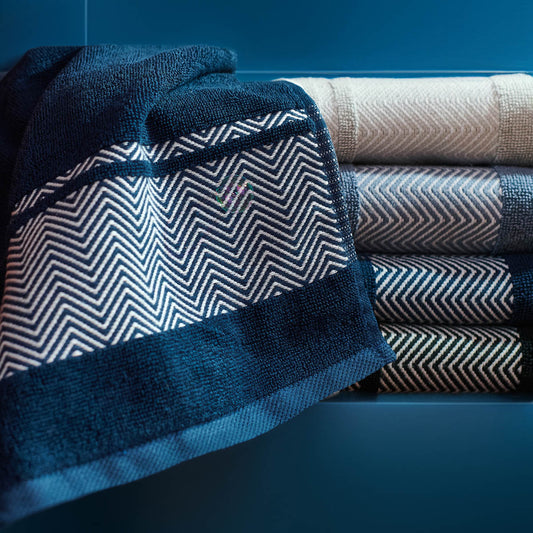 MAIARA Cotton Navy Blue Towel with Decorative Stitching 50x90 cm