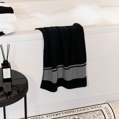 MAIARA Black Cotton Towel with Decorative Stitching 50x90 cm
