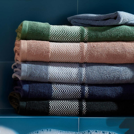 MAIARA Cotton Blue Towel with Decorative Stitching 70x130 cm