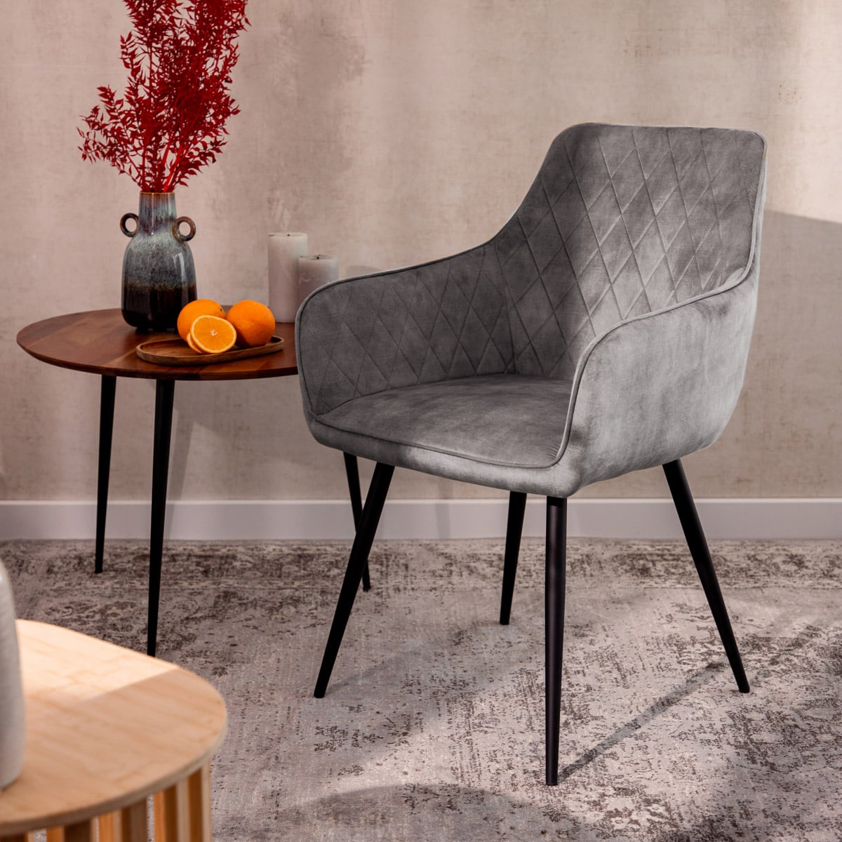 SATORI Grey Chair with Ergonomic Design and Metal Legs
