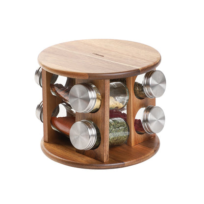 MOOKA Spice Set with 8 Jars on Rotatable Acacia Stand