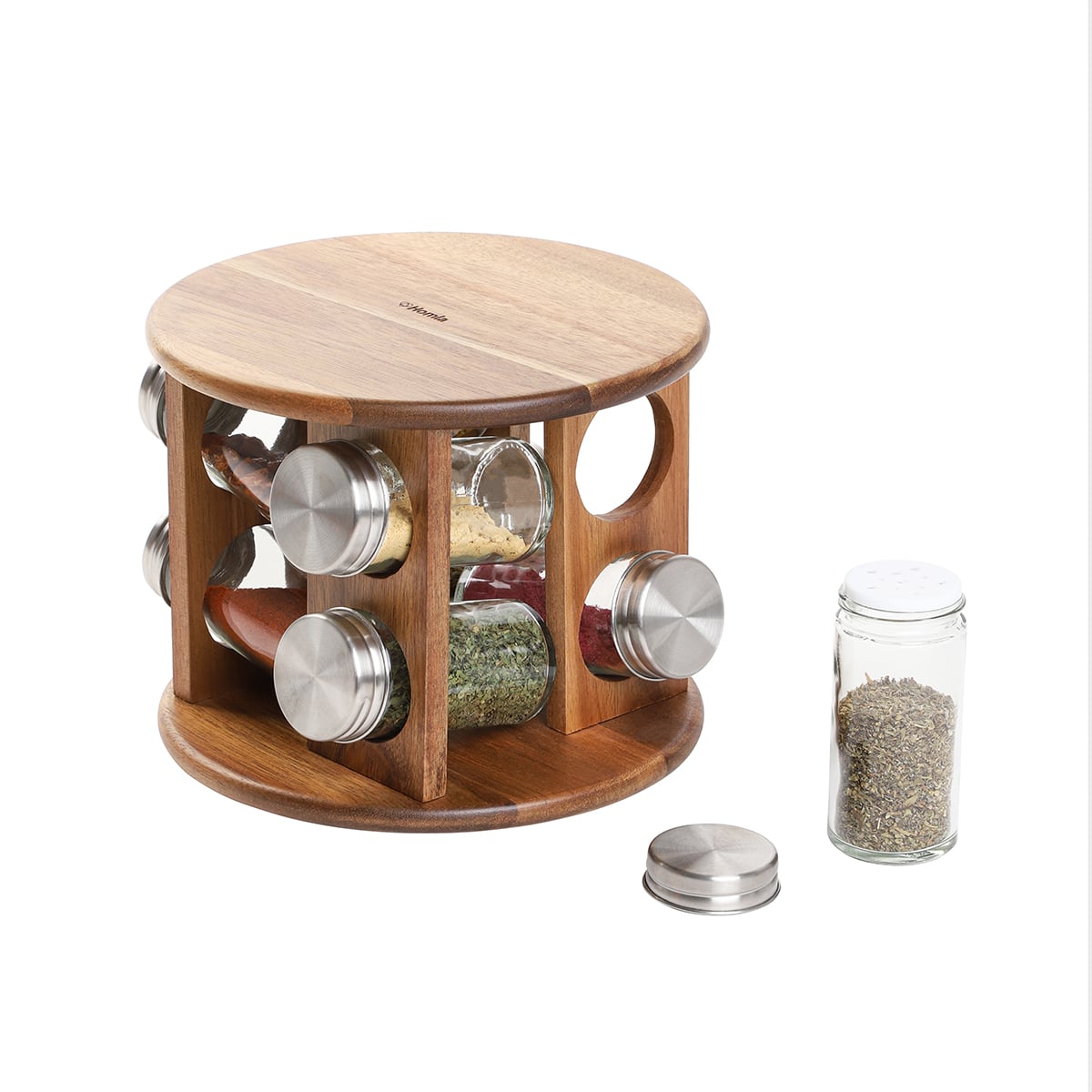 MOOKA Spice Set with 8 Jars on Rotatable Acacia Stand