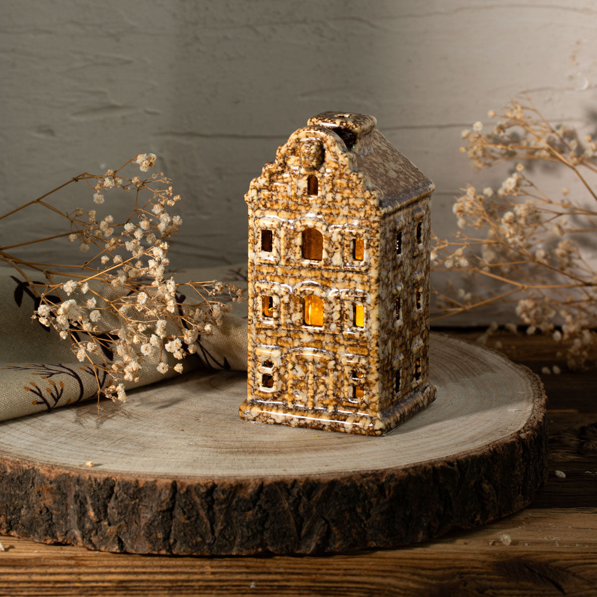 Led house Ceramic Brown LED Decorative House Lantern CRISPO 7x7x14 cm