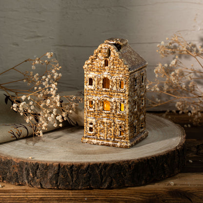 Led house Ceramic Brown LED Decorative House Lantern CRISPO 7x7x14 cm