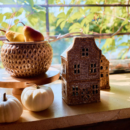 Led house Ceramic Brown LED Decorative House Lantern CRISPO