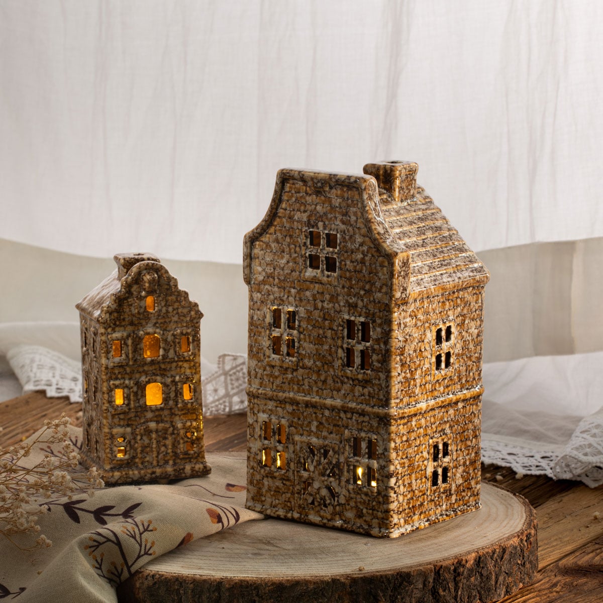 Led house Ceramic Brown LED Decorative House Lantern CRISPO