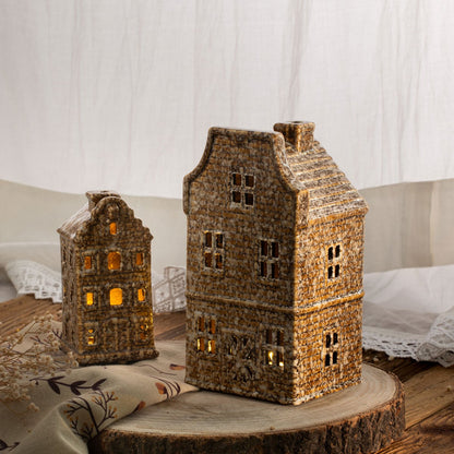 Led house Ceramic Brown LED Decorative House Lantern CRISPO