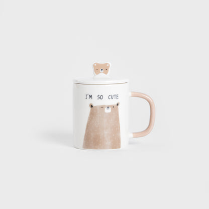 BATIS Ceramic Mug with Brown Teddy Bear and Porcelain Lid 0.35L