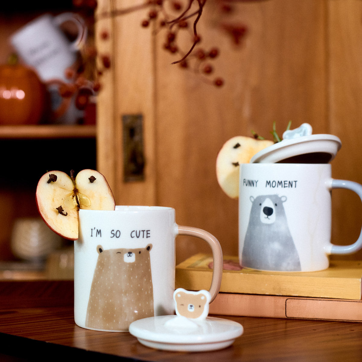 BATIS Ceramic Mug with Brown Teddy Bear and Porcelain Lid 0.35L