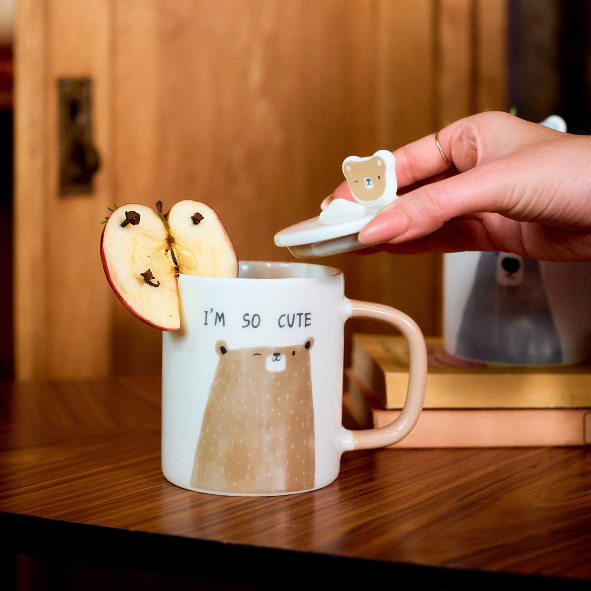 BATIS Ceramic Mug with Brown Teddy Bear and Porcelain Lid 0.35L