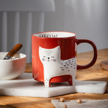 TEHEN Ceramic Mug with Cat Design - 0.45L Red Dolomite
