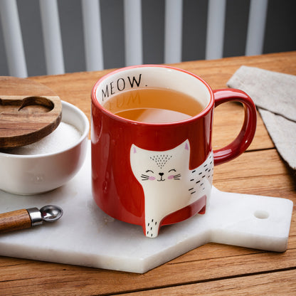 TEHEN Ceramic Mug with Cat Design - 0.45L Red Dolomite