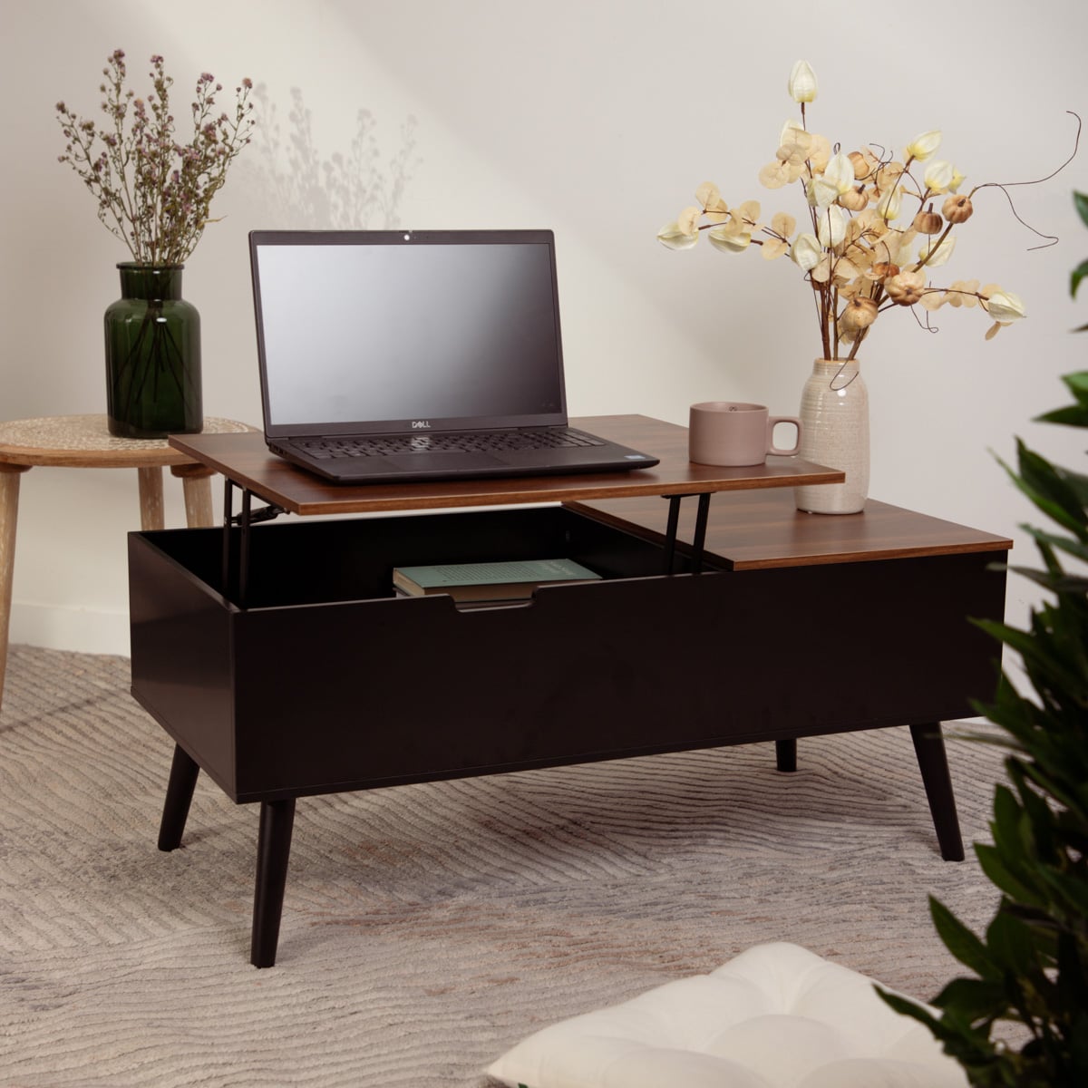 ANZABI Coffee Table with Lift Top Brown 105x50x43 cm