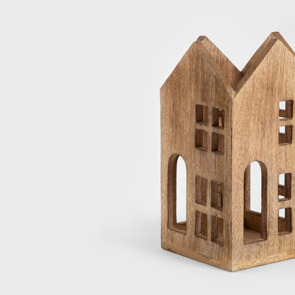 MANGOS Mango Wood House Lantern - Rustic Standing Decoration