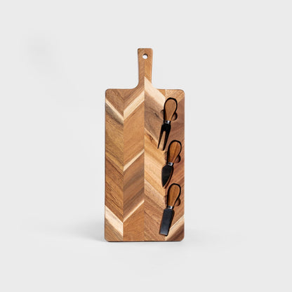 NEVADO Serving Board with 3 Knives - Natural Wood Cheese Board