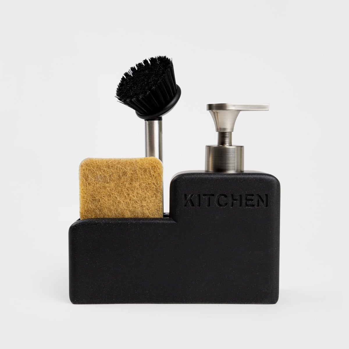 DOSSE Black Kitchen Dispenser with Brush and Sponge Holder