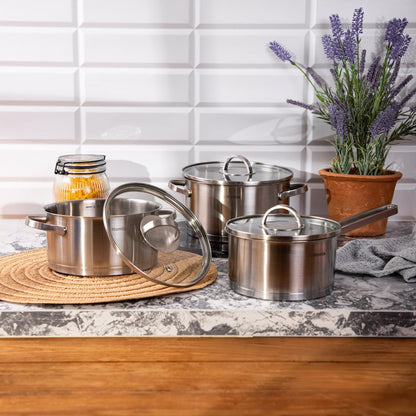 Pots set EATALY Stainless Steel 6-Piece Pot Set with Glass Lids