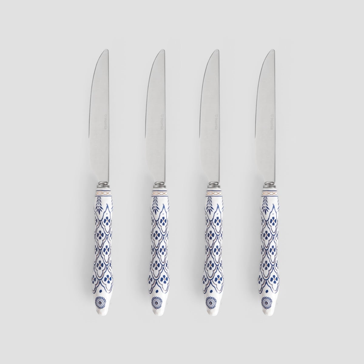 Set of knives Set of 4 Modern Hamptons Knives Silver with Blue Patterns