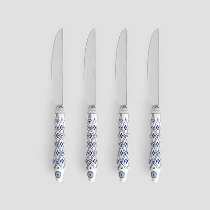 Set of knives Set of 4 Modern Hamptons Knives Silver with Blue Patterns
