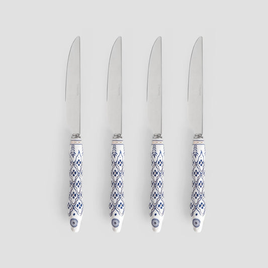 Set of knives Set of 4 Modern Hamptons Knives Silver with Blue Patterns