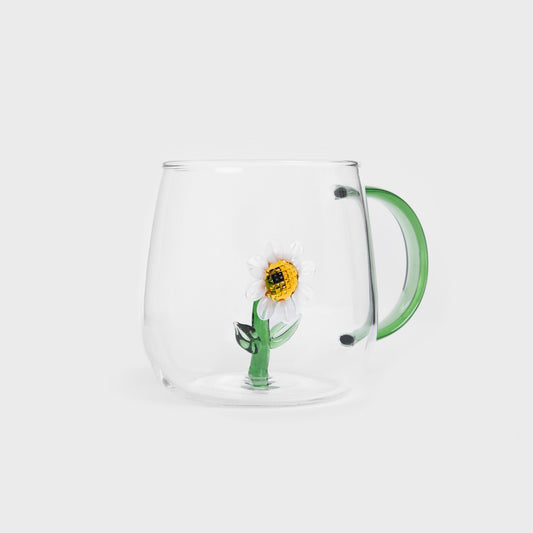 GIRASOL Glass Mug with Daisy 0.4L